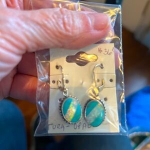 Turquoise and opal sterlingg silver earrings